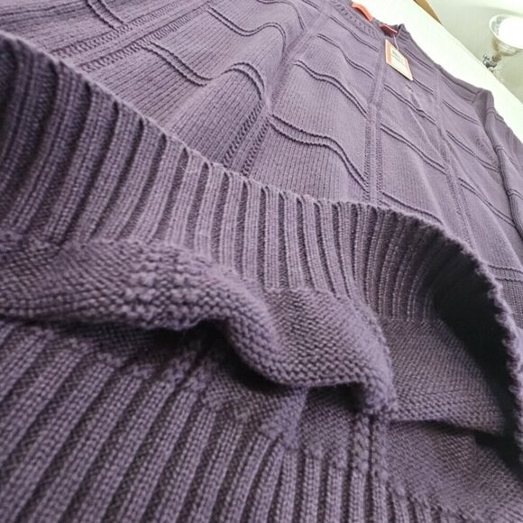 Izod Luxury Sport Blackberry Purple Chunky Cable Knit Sweater Men's XXL NWT NEW - Picture 3 of 16